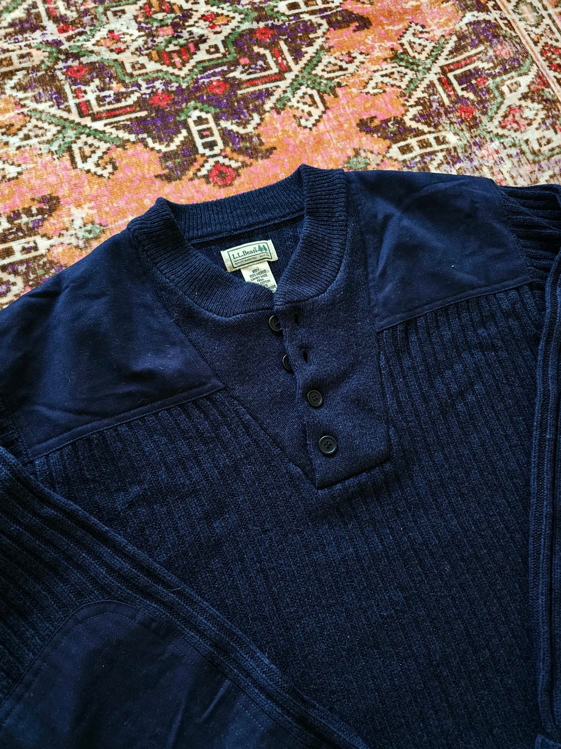 90s LL Bean 코만도 헨리넥 니트 네이비 (L) 상품이미지4