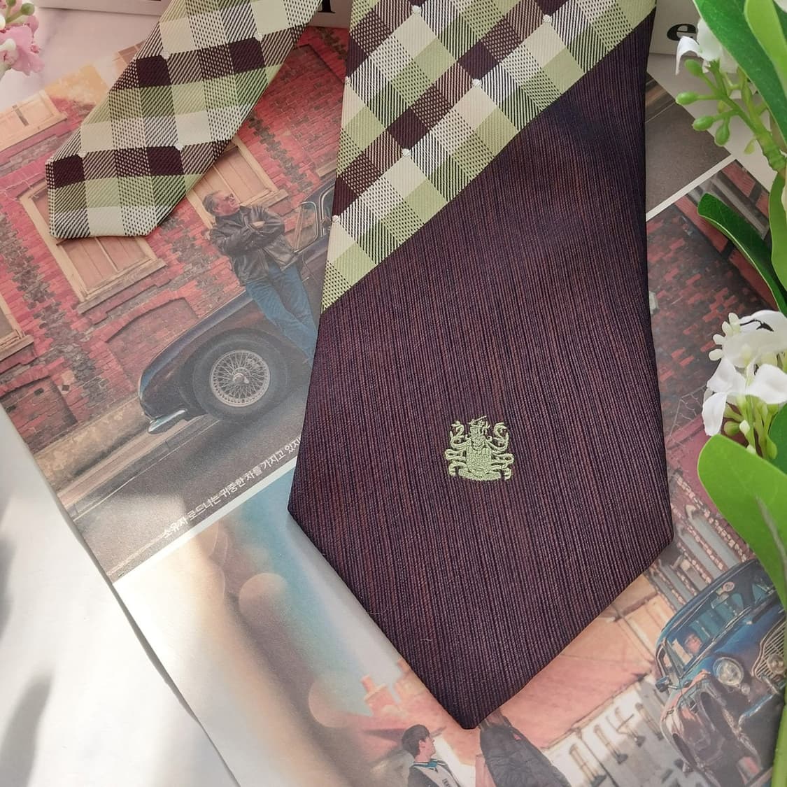 아쿠아스큐텀 실크 브라운 체크 믹스 넥타이 9.5cm A+등급 K1527 상품이미지3