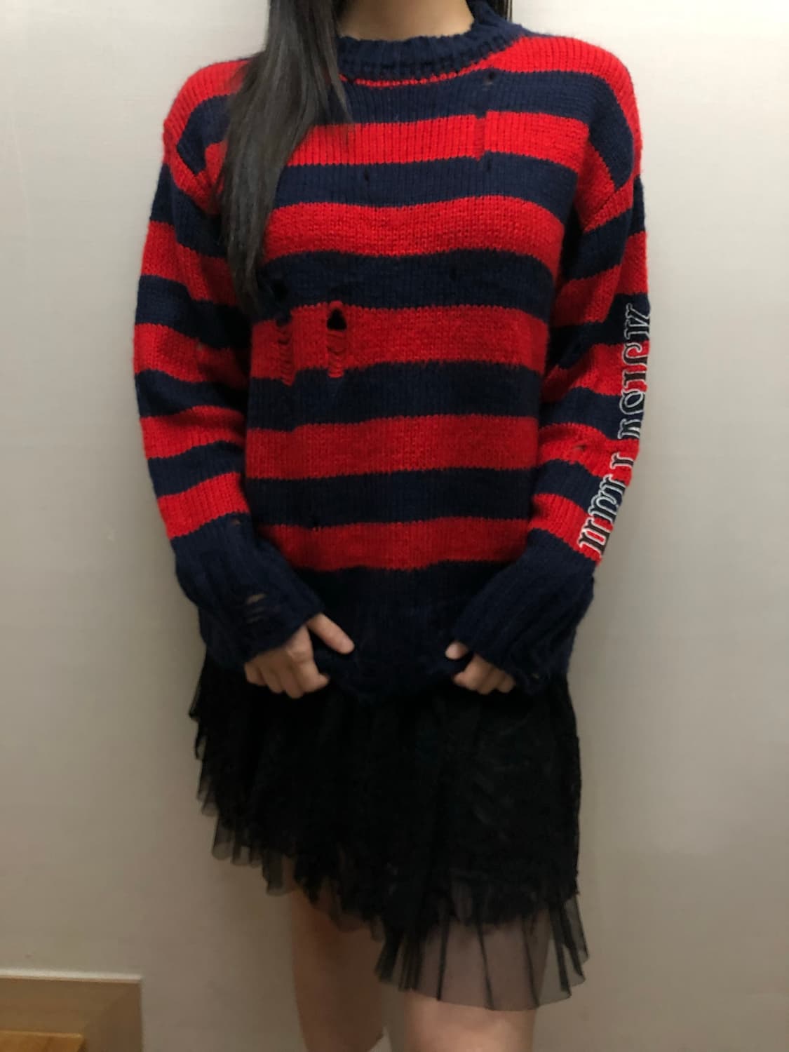 빈티지 레드 펑크 스트라이프 니트 상품이미지5