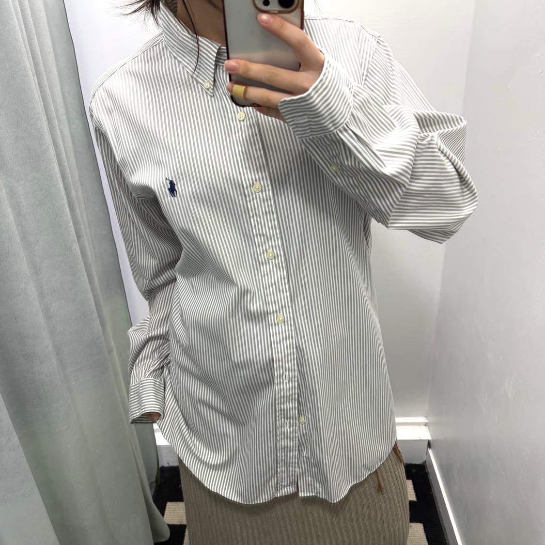 폴로 그레이 스트라이프 클래식 핏 셔츠 상품이미지2