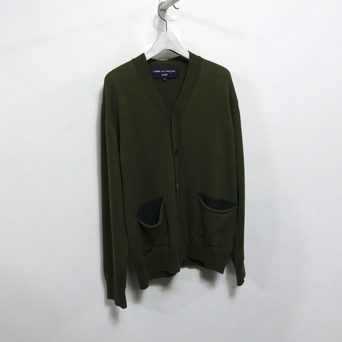 [L]COMMEDESGARCONS 꼼데가르송 옴므 카키 울니트 가디건 상품이미지5