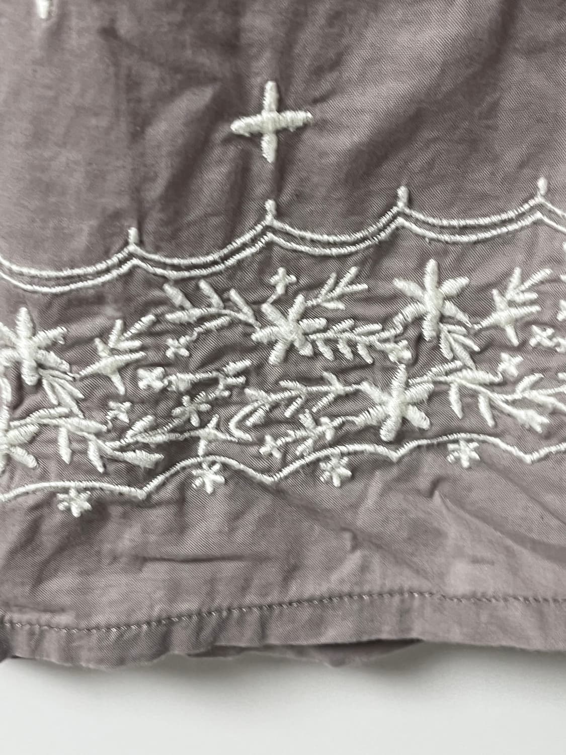 히피 반팔 블라우스 퍼플 그레이 크로셰 자수 상품이미지2