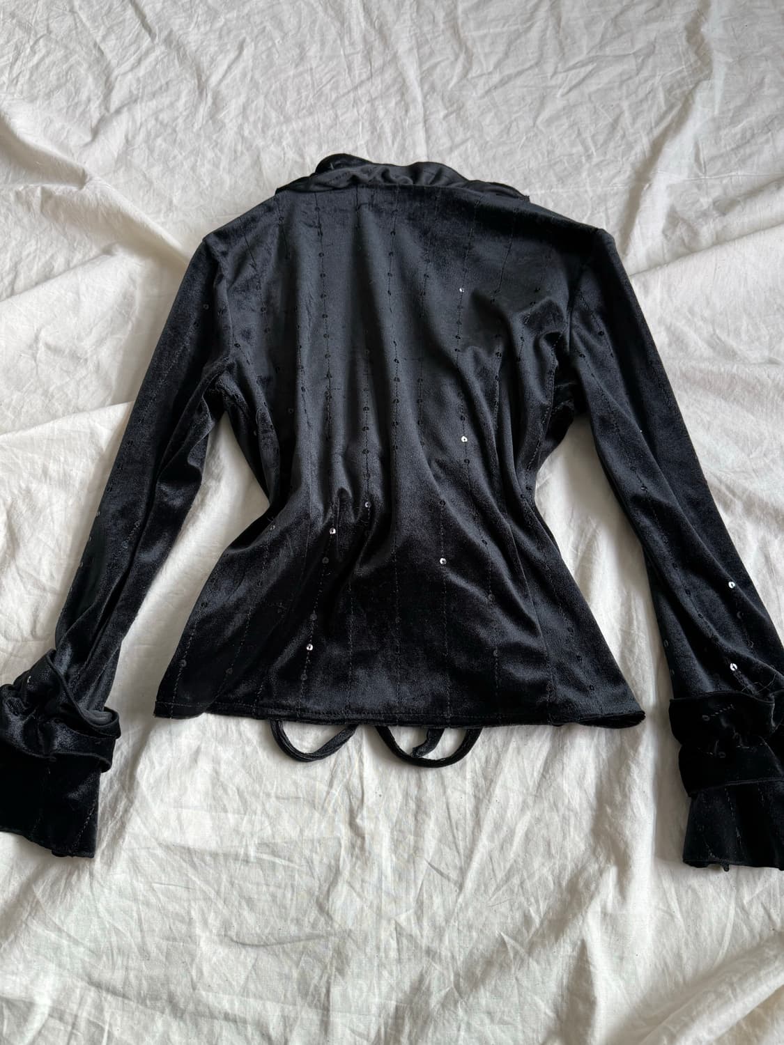 고스로리 오리엔탈 블랙 벨벳 프릴 가디건 상품이미지5