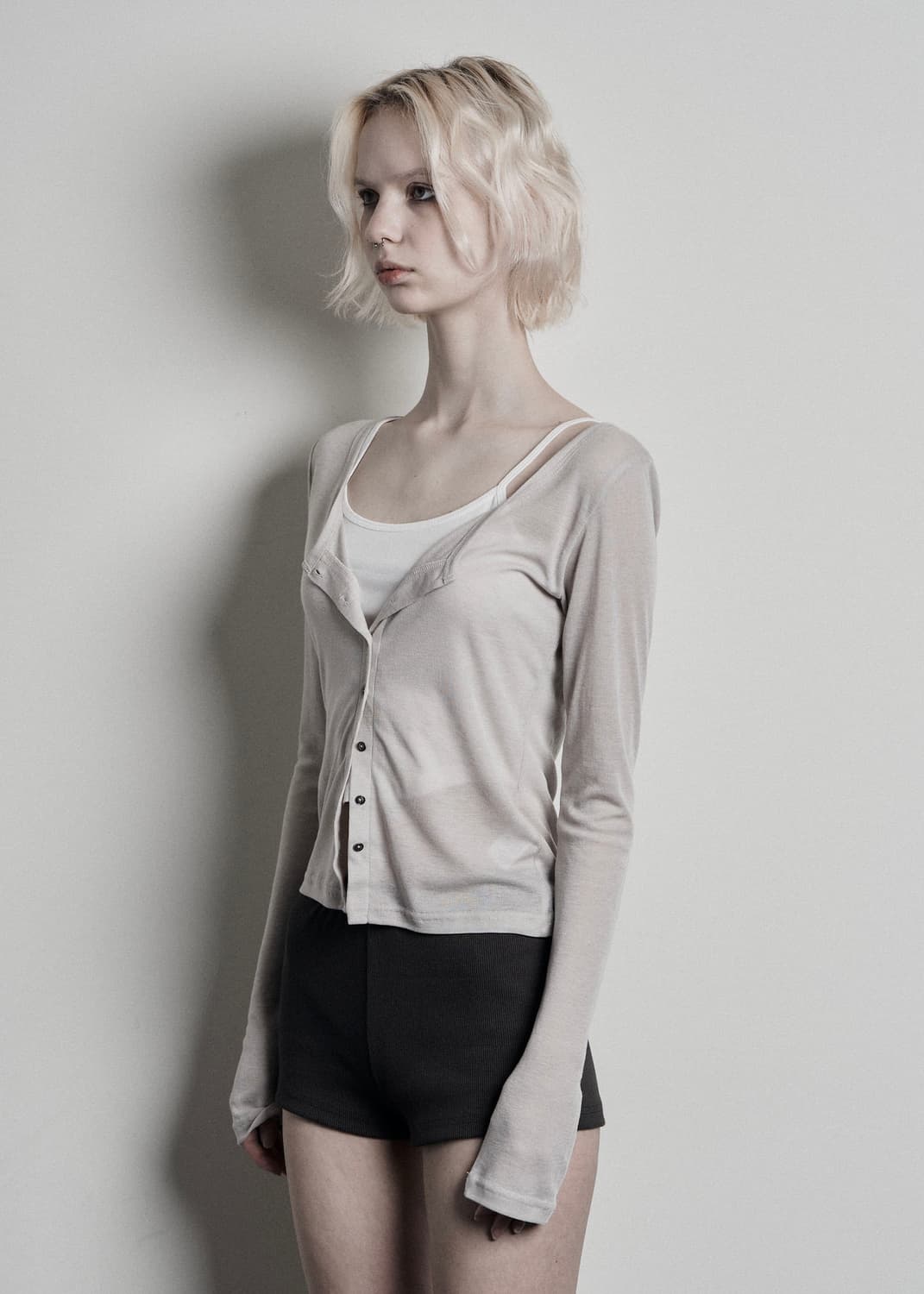 보헤미안서울 베이직 스쿱 버튼 가디건 베이지 상품이미지2