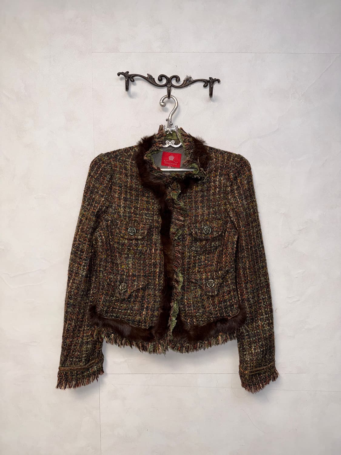 Khaki brown oriental rabbit fur tweed jk 상품이미지1