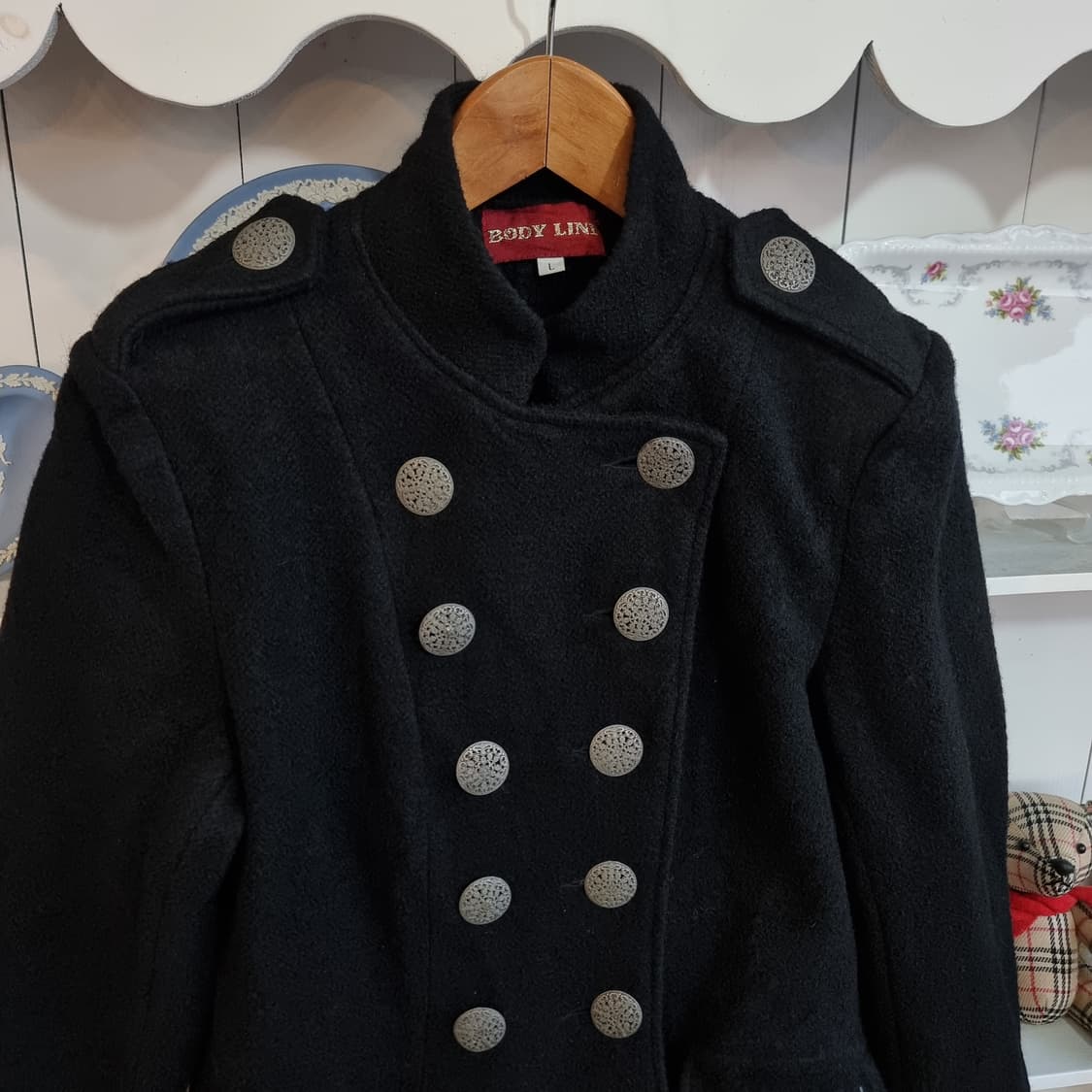 BODY LINE 블랙 롱 코트 상품이미지2