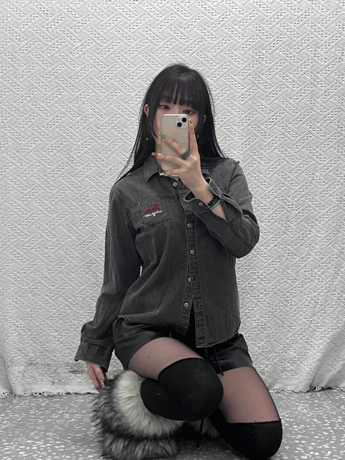 푸부 올드스쿨 레트로 스트릿 흑청 데님셔츠 90 C09556 상품이미지1