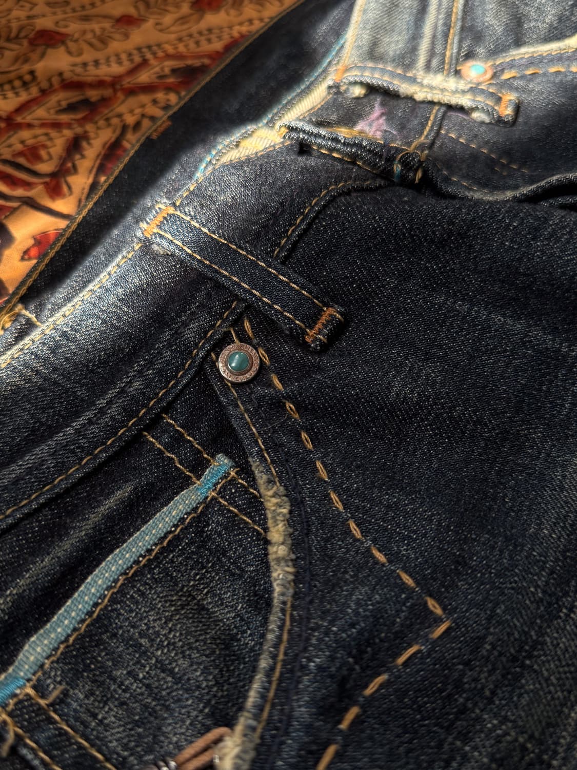 Turquoise Beaded Washed Denim Pants 0189 상품이미지4