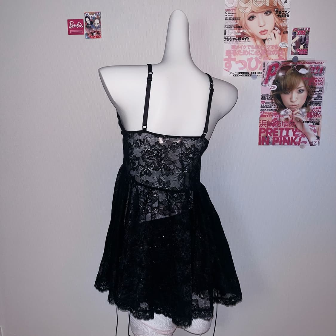 고딕 고스 히메갸루 와투케 다크엔젤 블랙 레이스 오픈 슬리브리스 상품이미지5