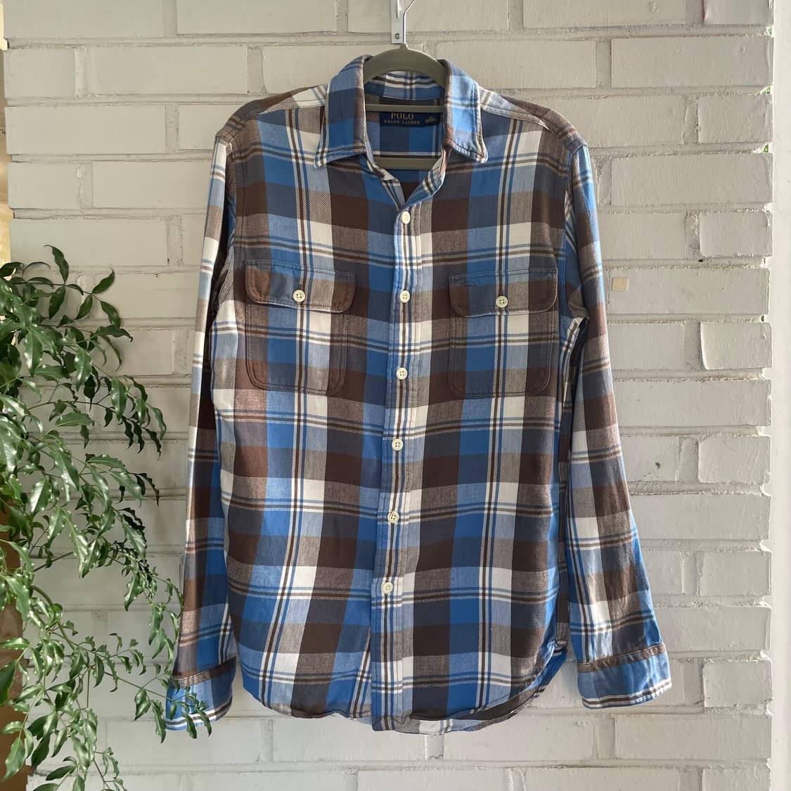 폴로 랄프로렌 브라운 블루 체크 셔츠 상품이미지1
