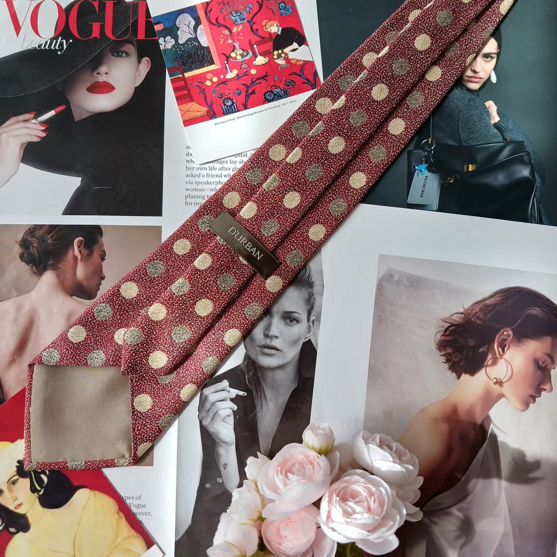 더반 실크 레드 도트 패턴 넥타이 9.5cm A등급 A19843 상품이미지6