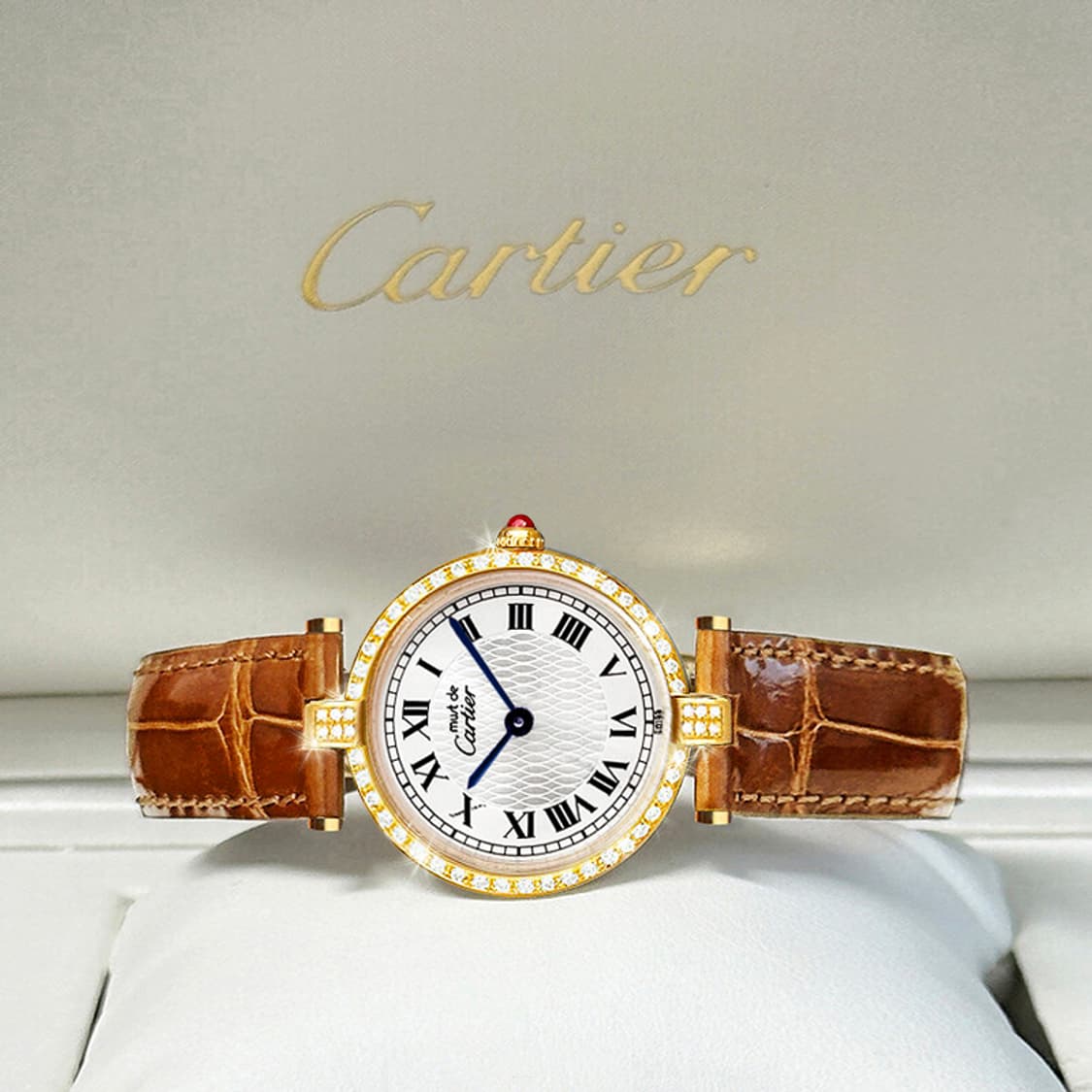 까르띠에 한정판 벤덤 1847 실버 다이얼 여성 악어가죽 시계 상품이미지8