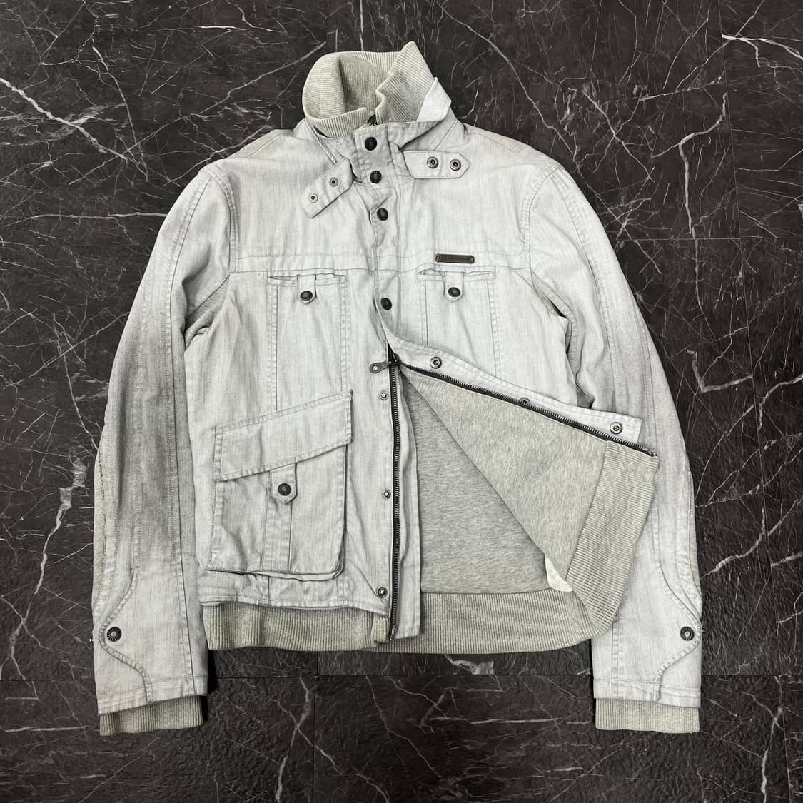 S(M) 아르마니 하이넥 투웨이 더티워싱 바이커 자켓 상품이미지5