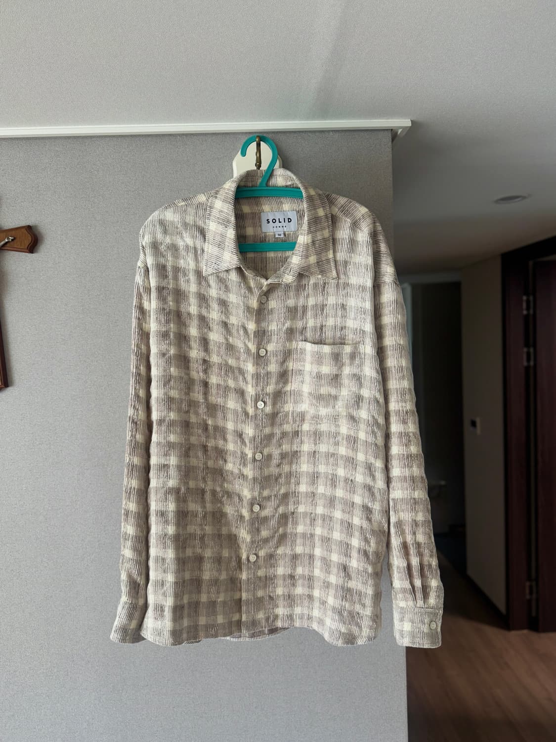 솔리드옴므 25fw 벨벳 체크 셔츠 50사이즈 새상품 판매 상품이미지2