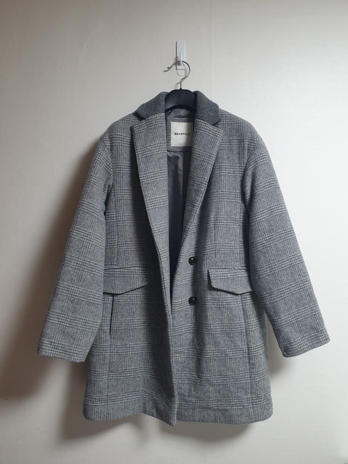빈폴 여성 울 캐시미어 체크 싱글 코트 그레이 90 상품이미지4