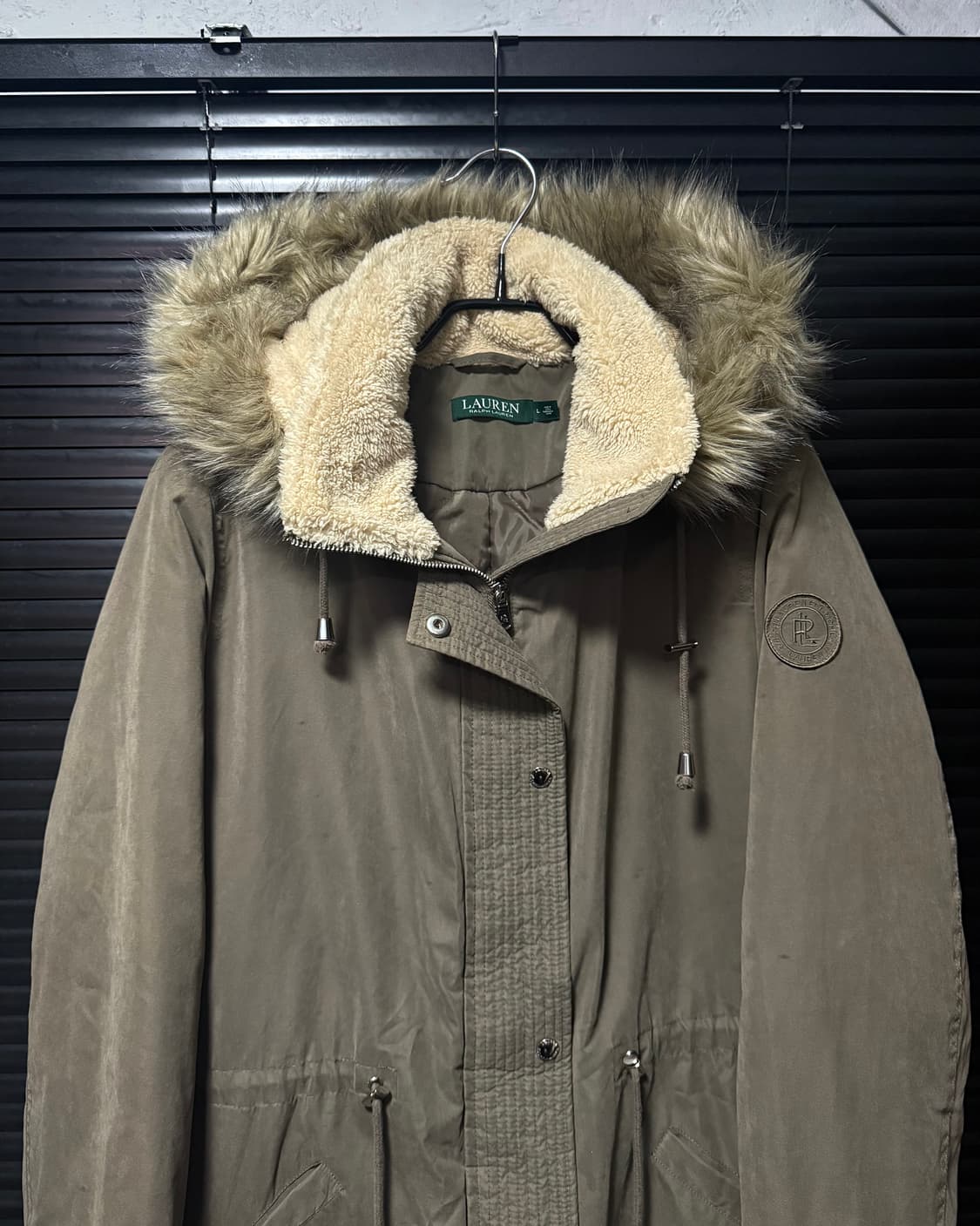 폴로 랄프로렌 브라운 갈색 양 털 후드 후디 야상 피쉬테일 누빔 방한 L 상품이미지4