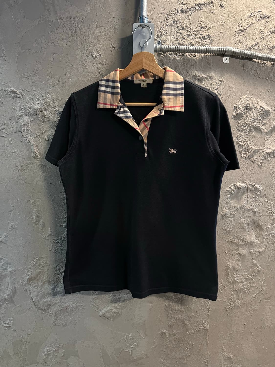 M 버버리 BURBERRY 런던 노바체크 카라 반팔 폴로 블랙 상품이미지1