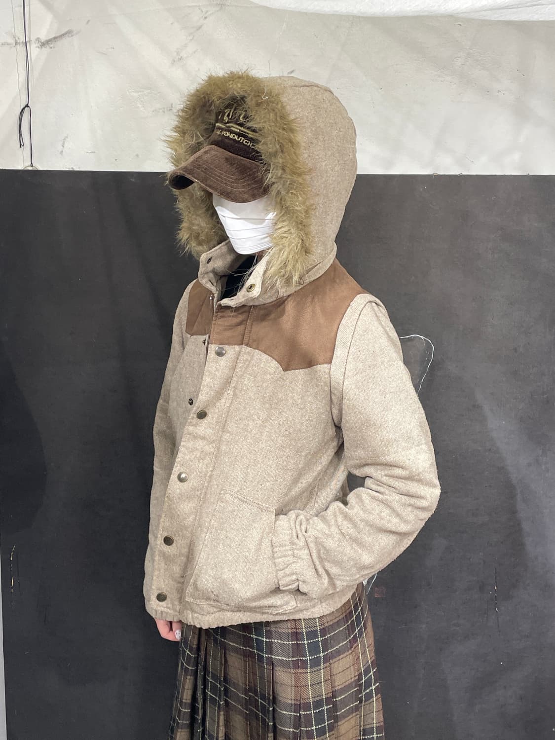 일본빈티지 울프죠 menina 트위드 퍼 후드 패딩 점퍼   BIKI F 상품이미지1