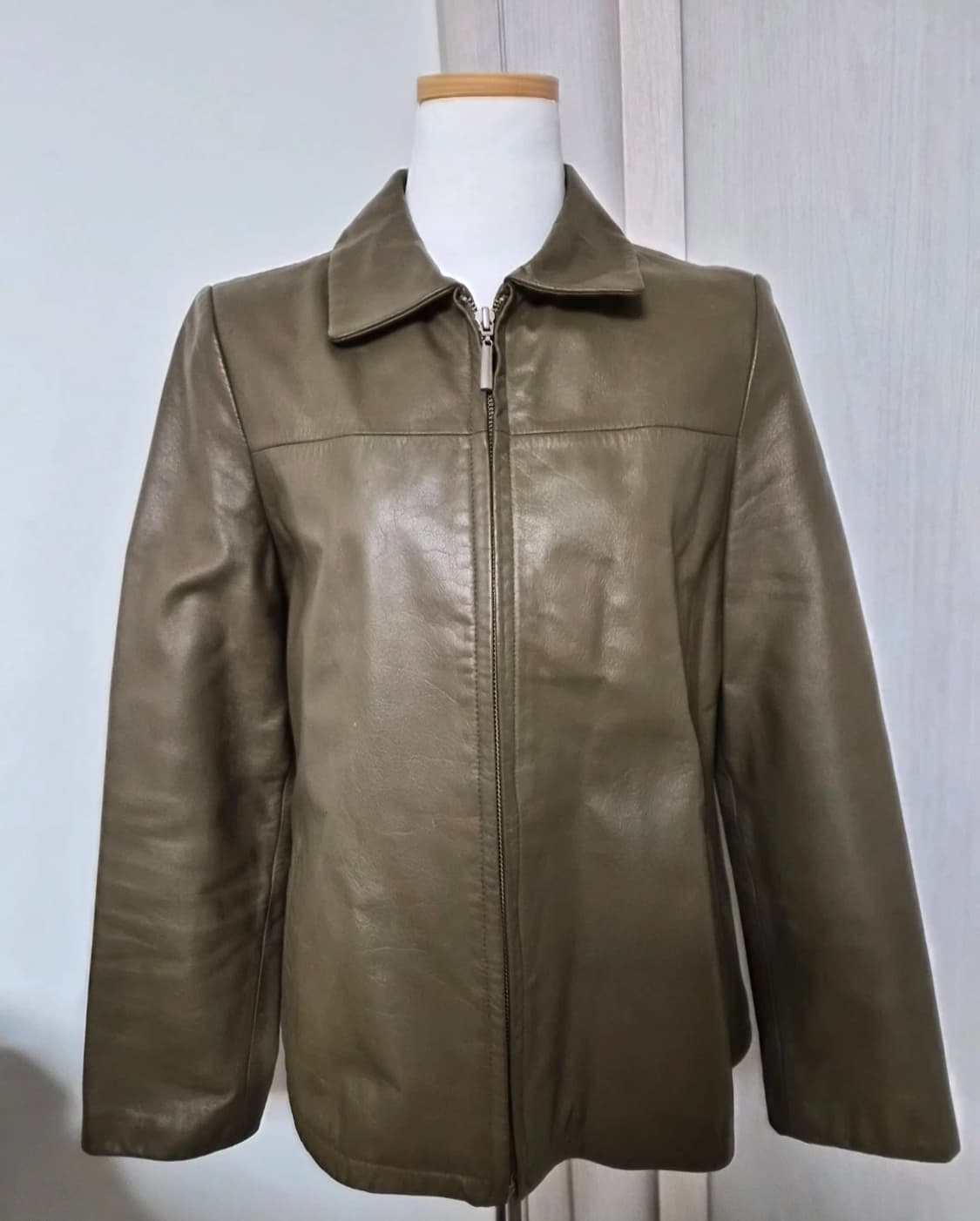 빈티지 소가죽 카키 자켓 상품이미지1