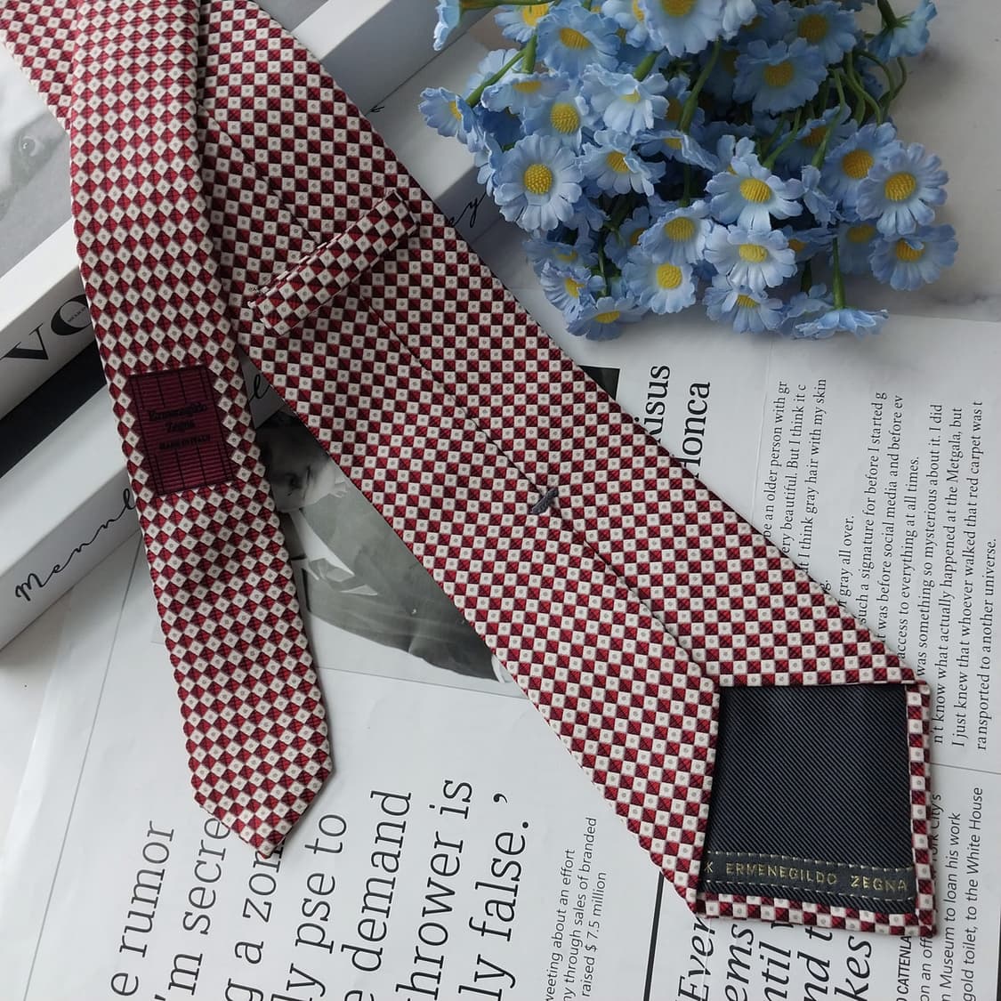 에르메네질도 제냐 실크 레드 패턴 넥타이 8.5cm A+등급 K2781 상품이미지5
