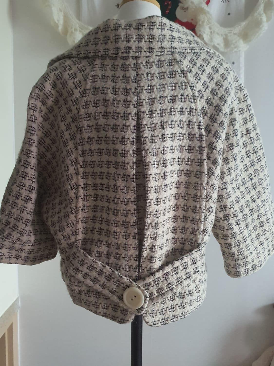 [빈티지] 양모 체크무늬 반팔 트위드 코트 상품이미지5