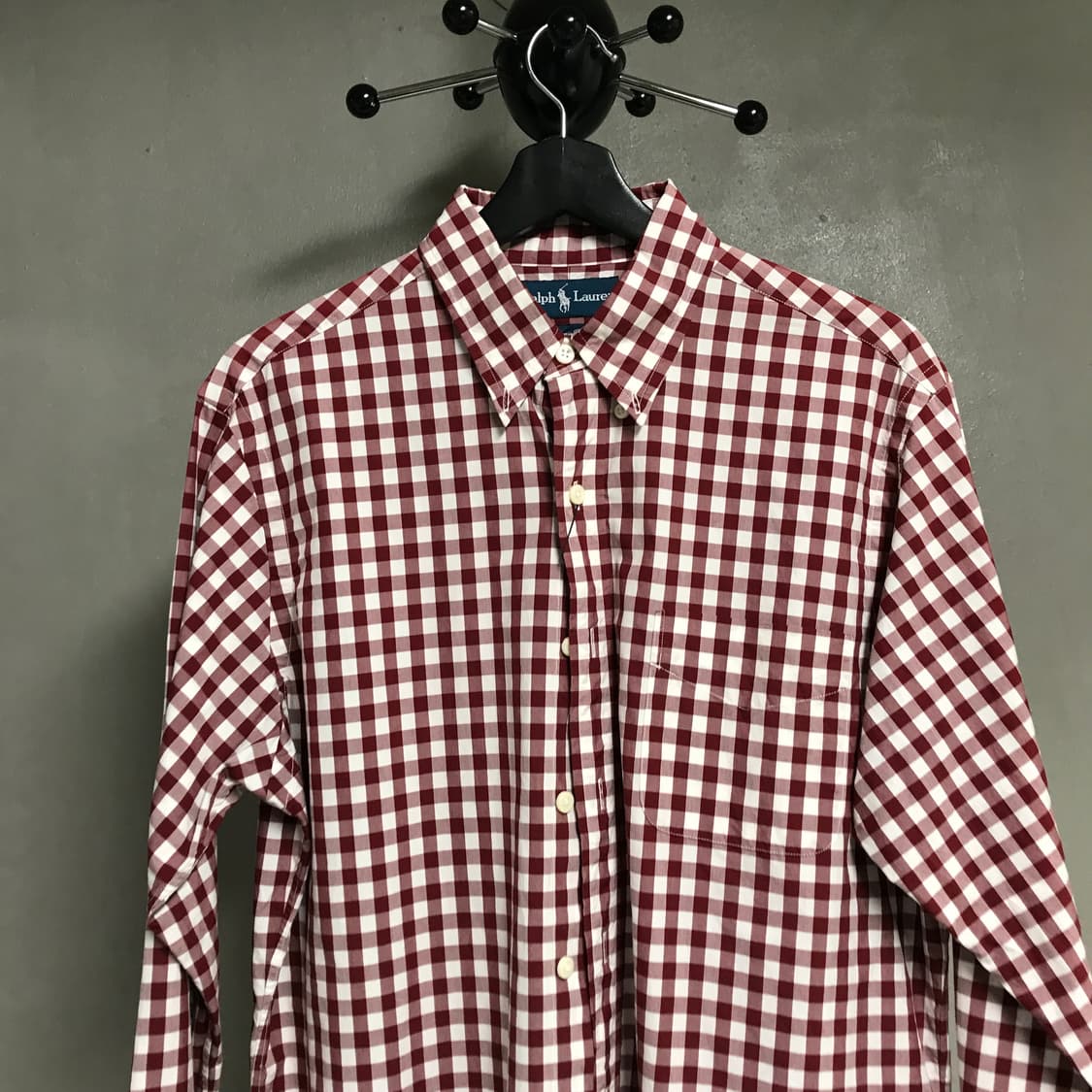 폴로 랄프로렌 깅엄 체크 셔츠 레드 M 상품이미지2