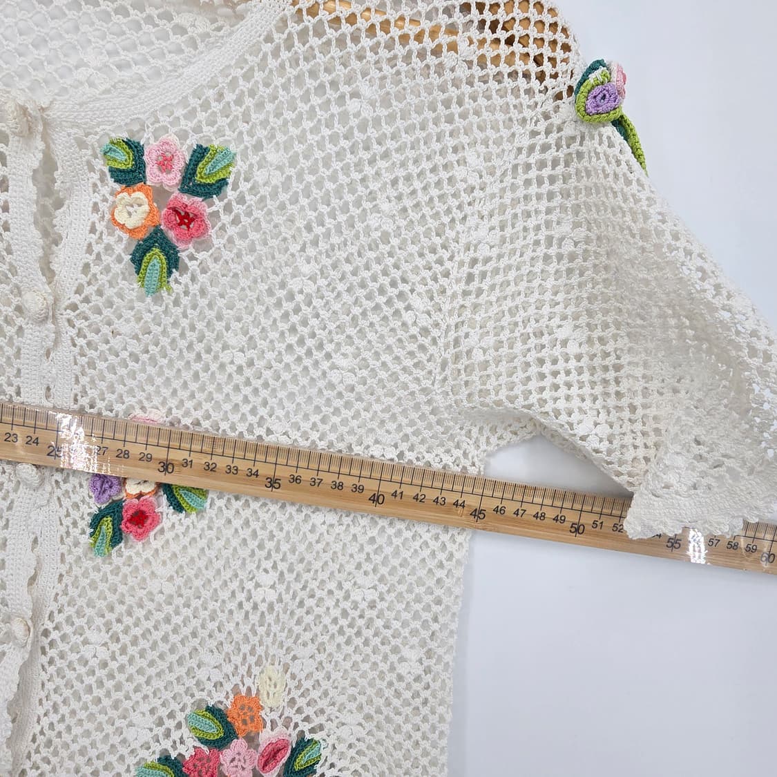 아이보리 꽃 자수 뜨개 가디건 빈티지 상품이미지5