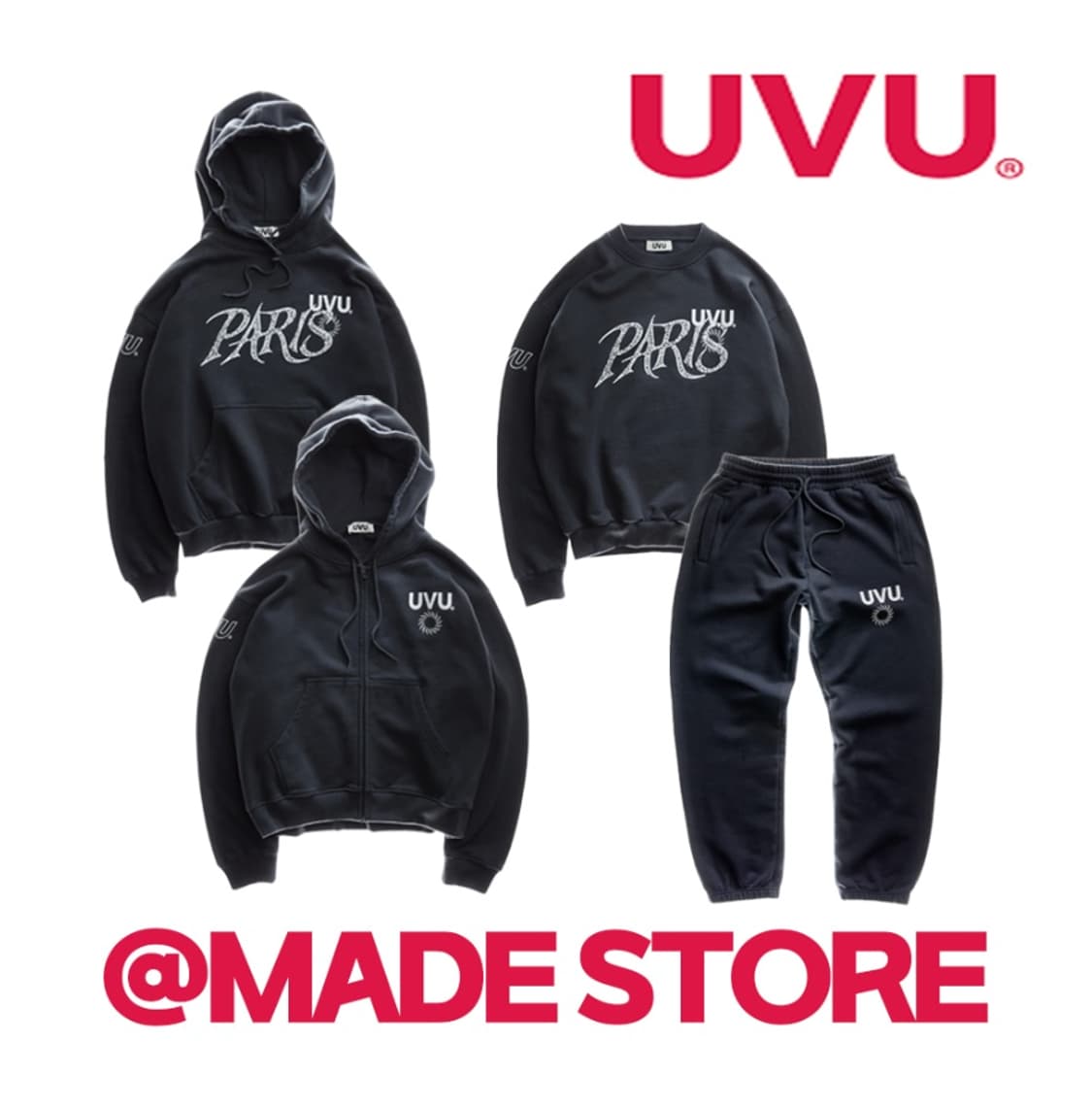 UVU 파리 후드 집업 팬츠 셋업 잉크블루 상품이미지1