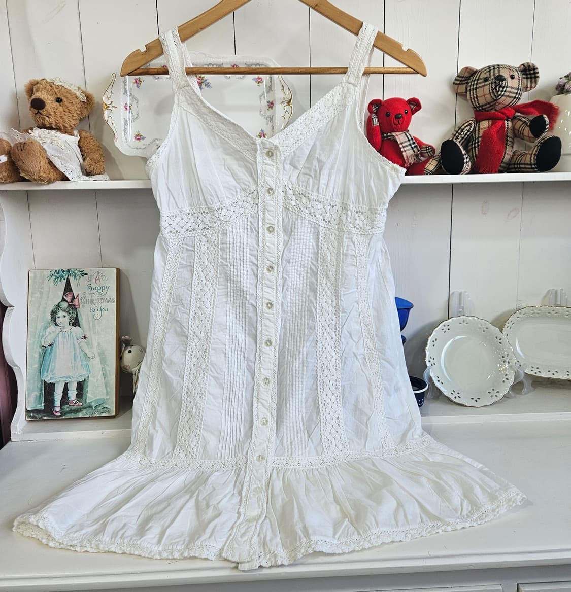 코튼 레이스 슬리브리스 원피스 상품이미지1