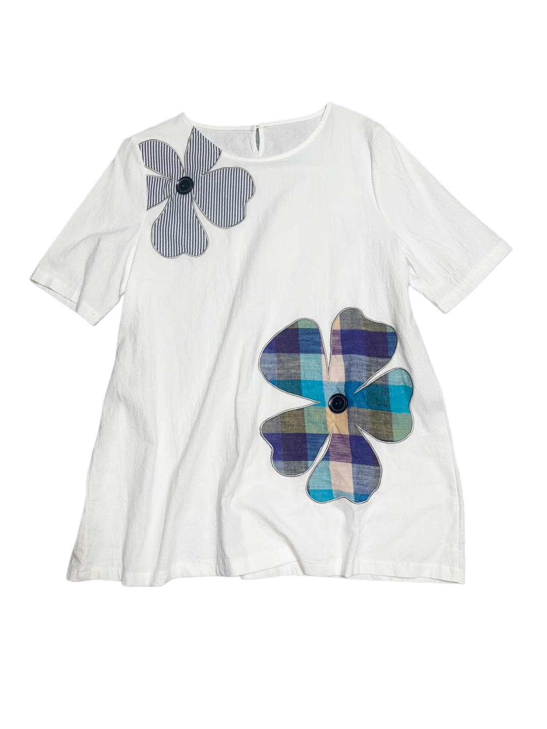 Hanahana 플라워 체크 패치 버튼 반팔 상품이미지1