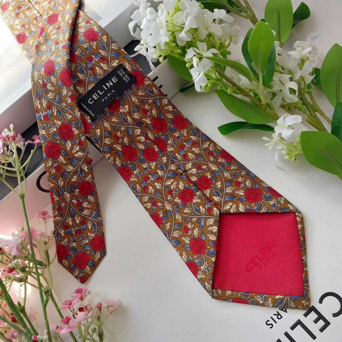 셀린느 실크 브라운 플라워 모티브 넥타이 9.6cm A등급 K1866
 상품이미지5