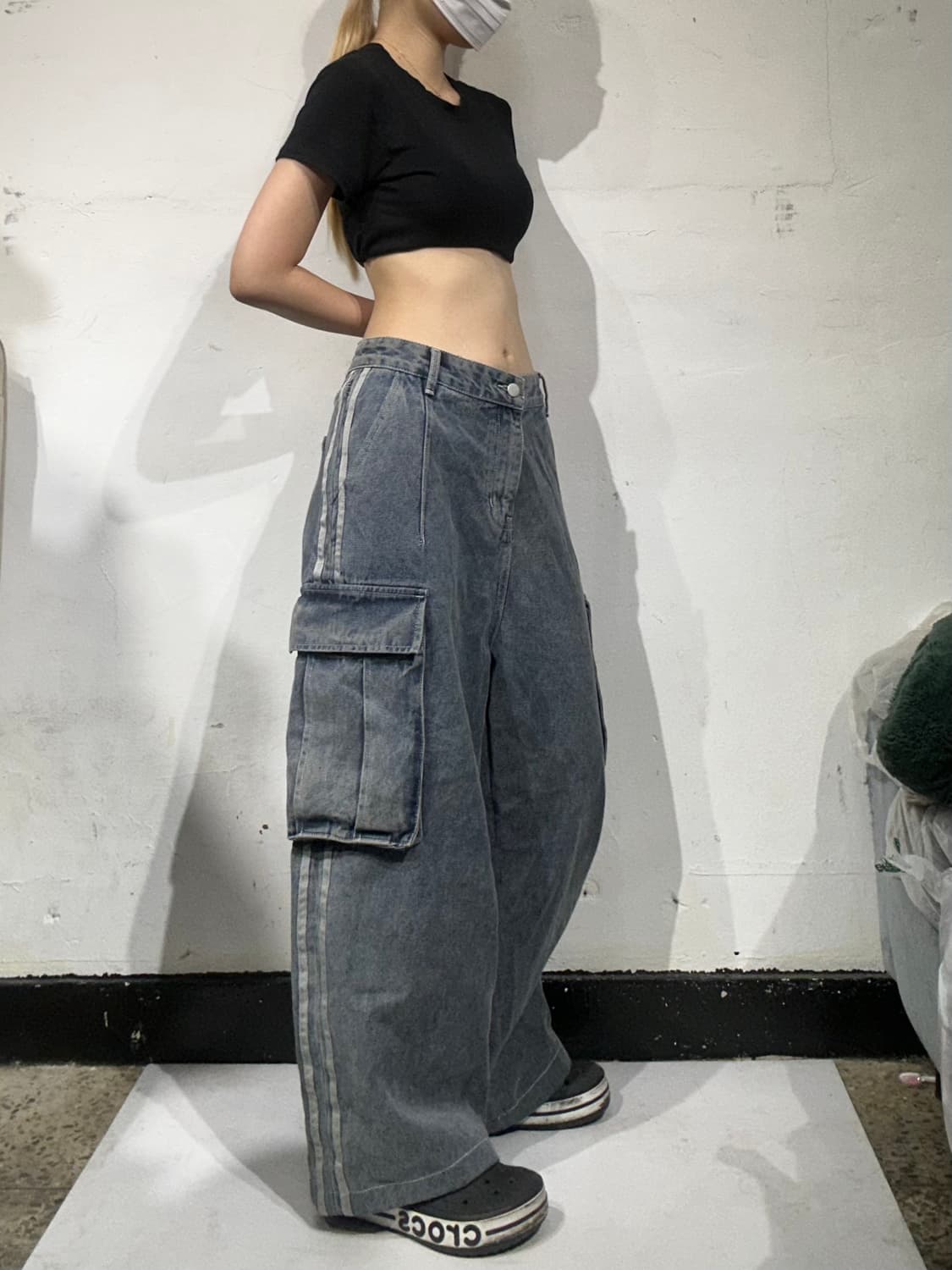 빈티지 대장급 사이드 라인 포인트 벌룬 팬츠 와이드 카고 팬츠 L 상품이미지1