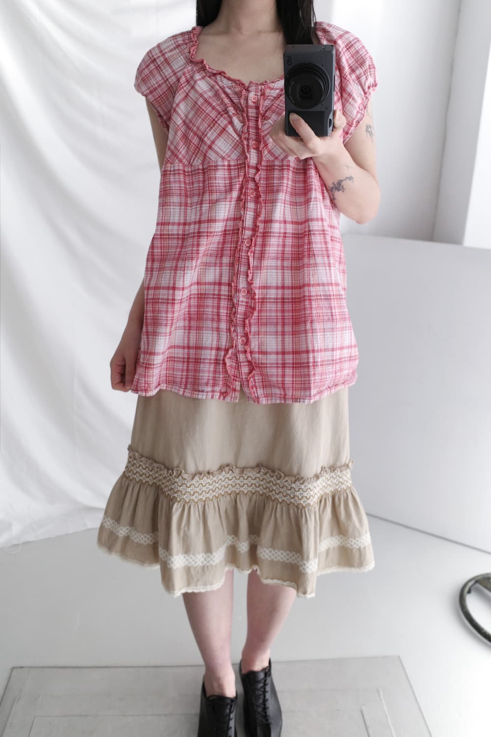 check frill half blouse 상품이미지5