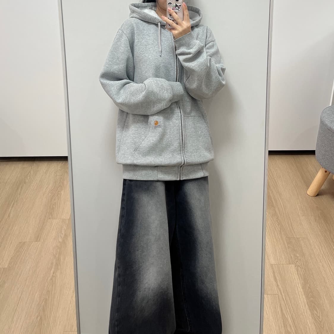 칼하트 미드웨이트 그레이 써멀 후드집업 상품이미지1