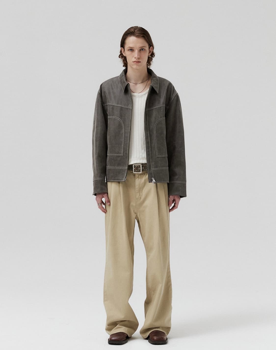 파브레가 페이퍼 레더 자켓 더스티 브라운 상품이미지1