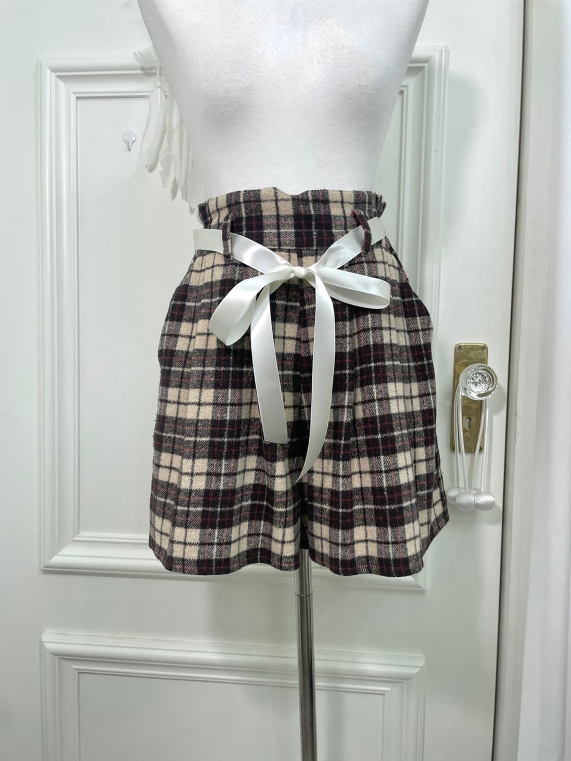 brown beige check pleats pocket banding 상품이미지4