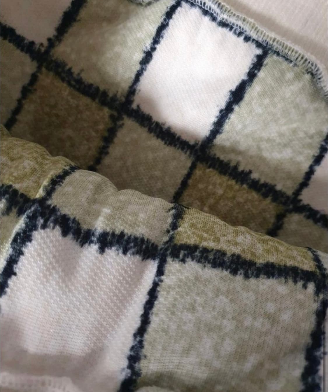 오버핏 체크무늬 뽀글이 후드티셔츠 그린(100-115) 상품이미지7