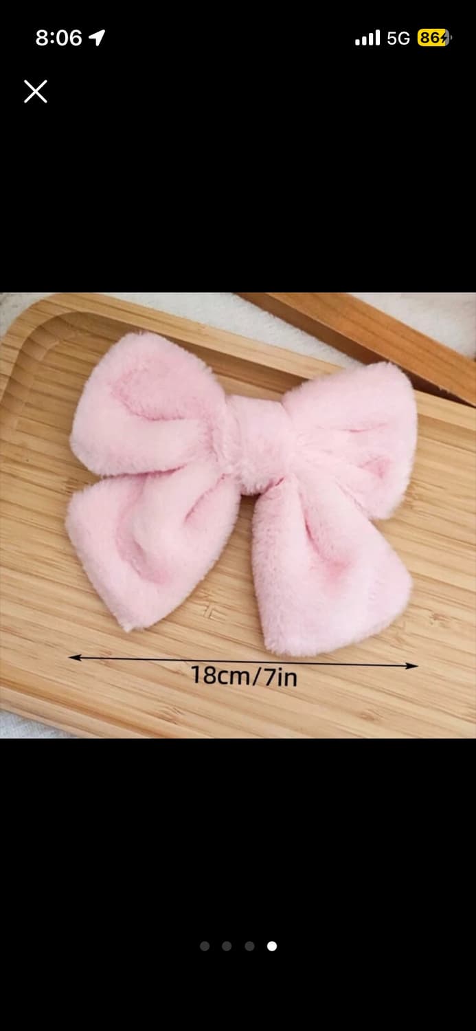 퍼 리본 헤어핀 핑크/블랙 2개 미사용 새제품 상품이미지4