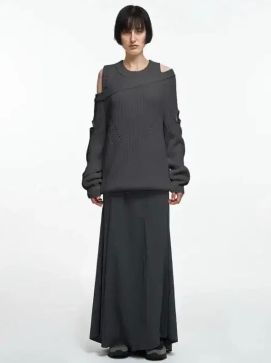 나체 웨이브 맥시 스커트 차콜 상품이미지1