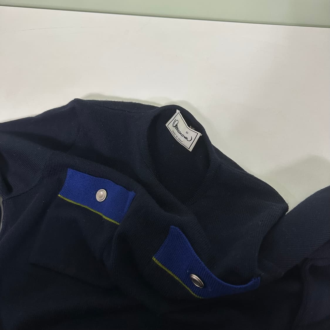 우먼S-M 이태리빈티지 네이비 투포켓 메리노울 니트 상품이미지1