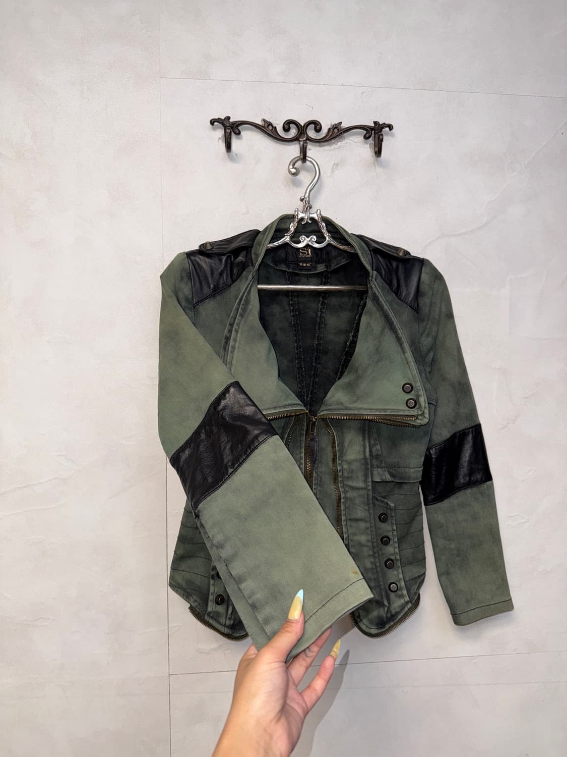 Washing green denim stud zipper rider jk 상품이미지3