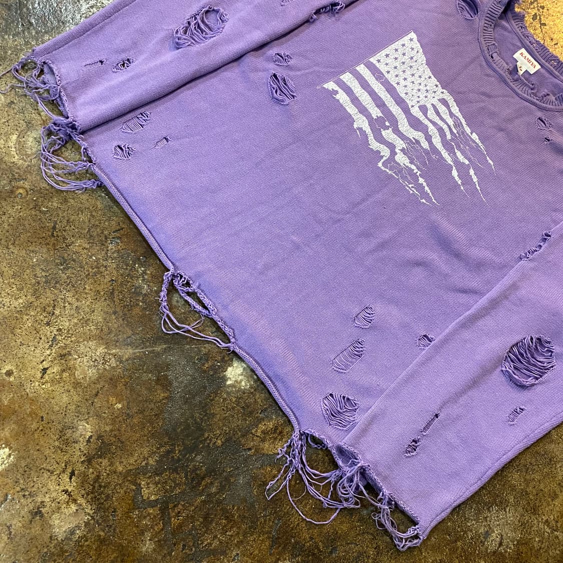 (XL) KAMIYA 성조기 데미지 퍼플 니트 상품이미지4