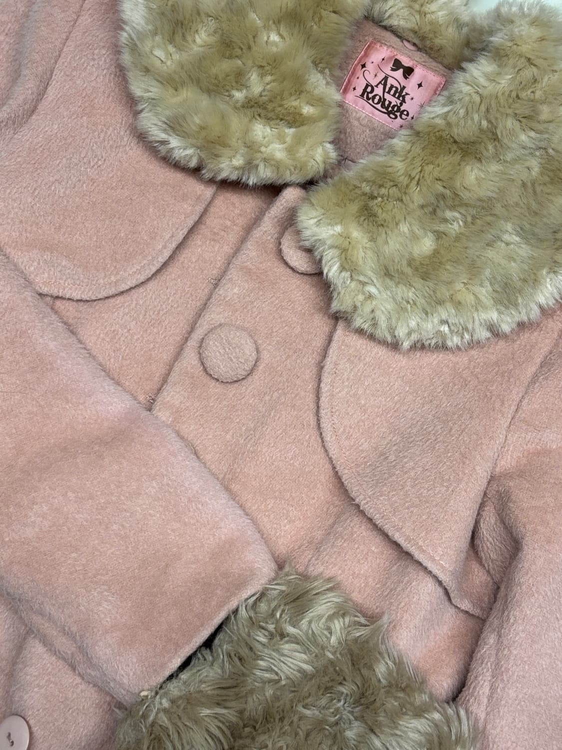 빈티지 히메갸루 갸루 앙크루즈 퍼 트림 핑크 코트 상품이미지1