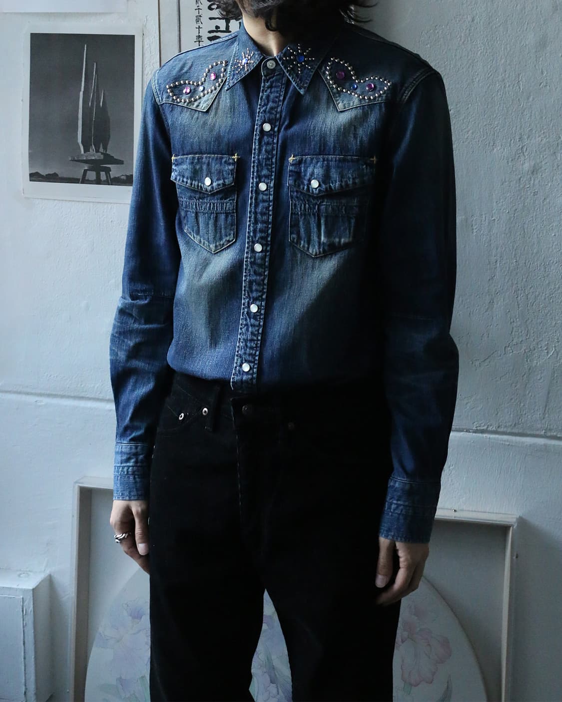 넘버나인 웨스턴 스터드 데님 셔츠 상품이미지2