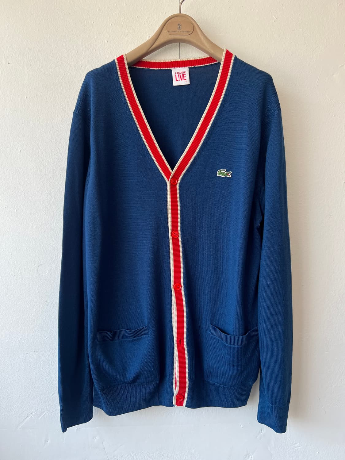 라코스테 남성 블루네이비 브이넥가디건 배색울가디건 상품이미지2