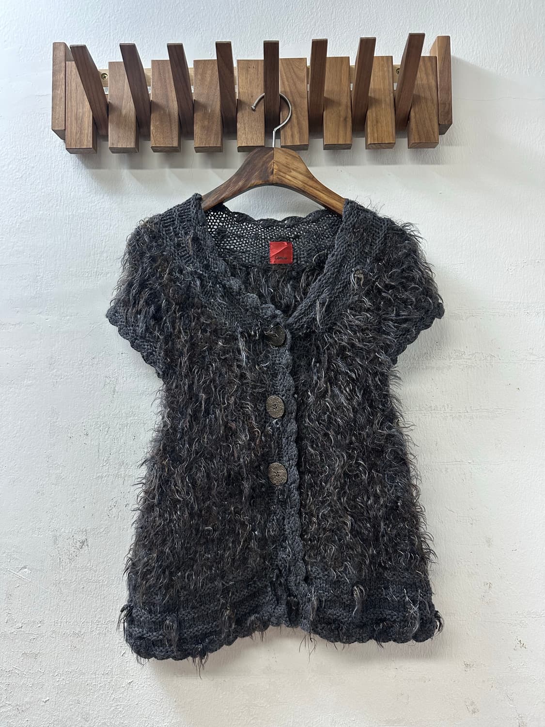 일본빈티지 울 혼방 반팔 니트 슬리브 퍼 텍스처 니트 레이어드 가디건  상품이미지1