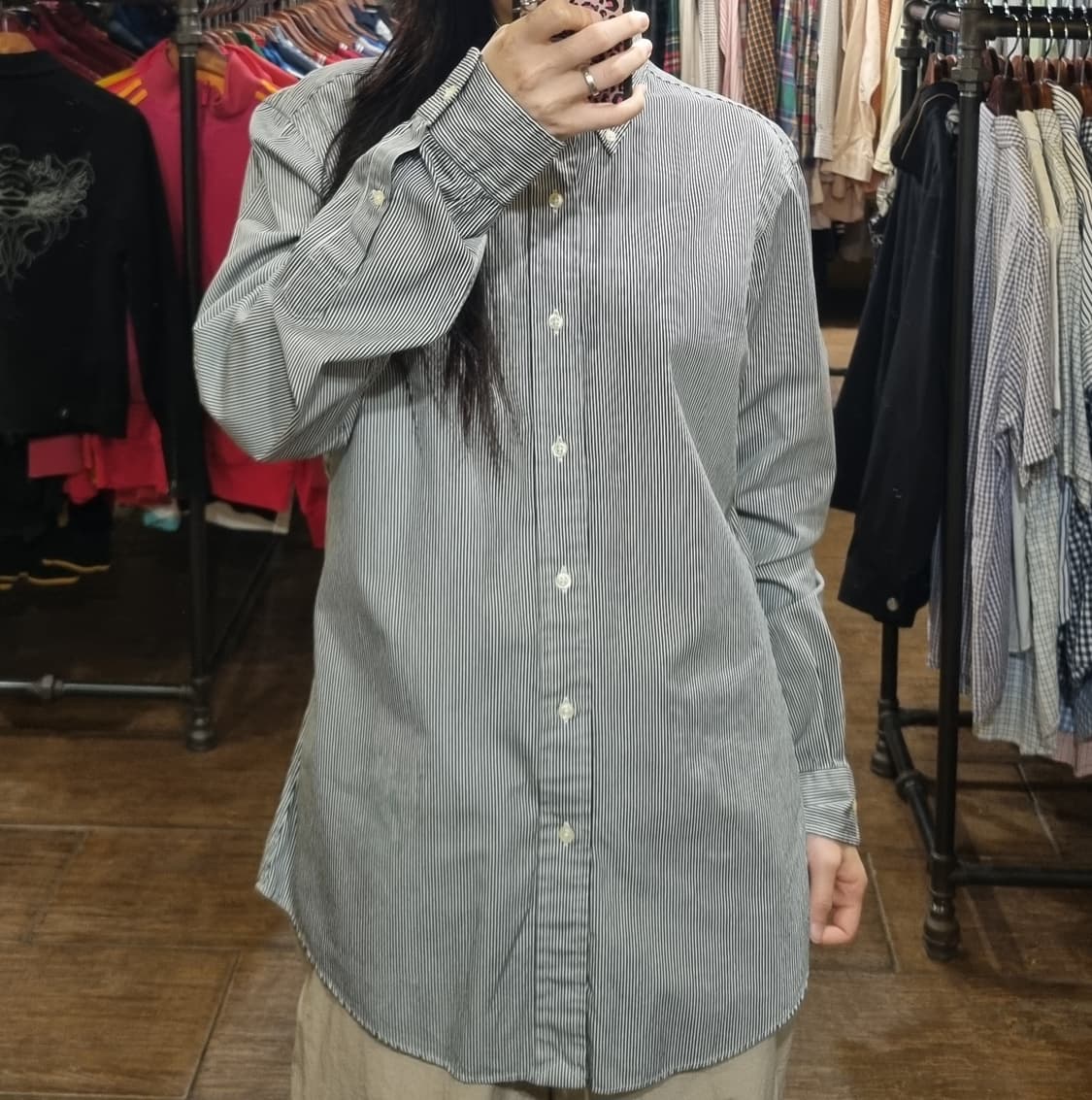 [Hi] polo 폴로 긴팔 스트라이프 셔츠 블랙 상품이미지4