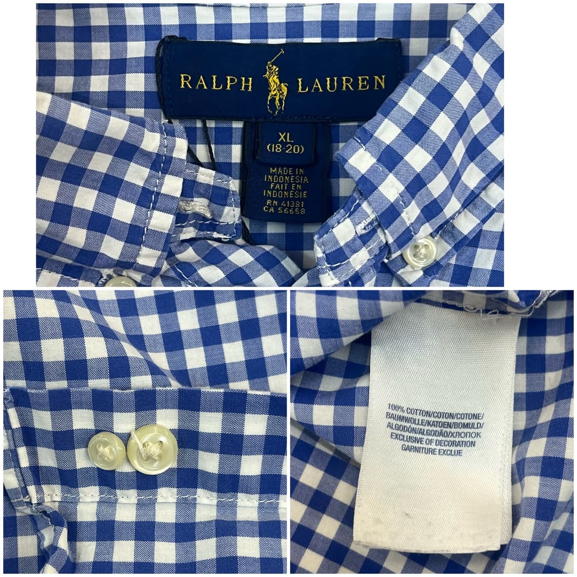 폴로 랄프로렌 깅엄 체크 반팔 셔츠 블루 XL #csz4066 상품이미지4