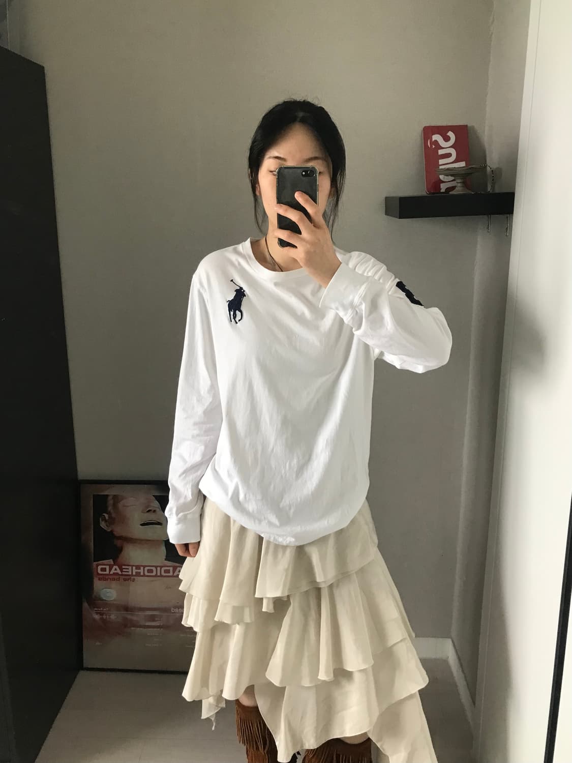 폴로 랄프로렌 빅 포니 로고 화이트 긴팔 슬리브티 상품이미지1