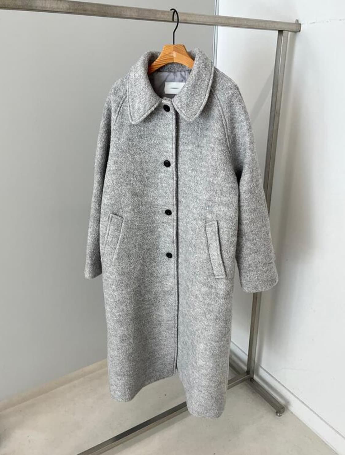 리언스 카라 부클 롱코트 그레이 상품이미지1